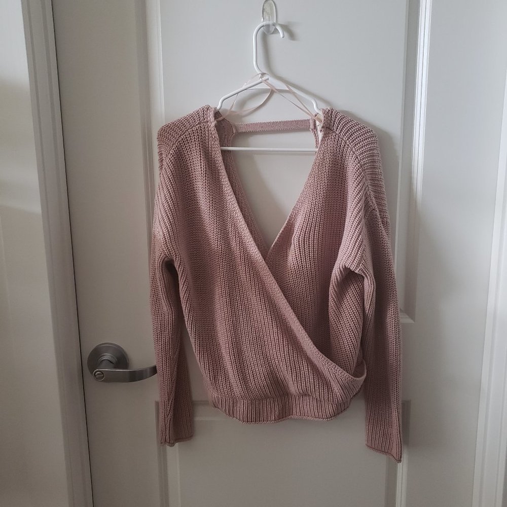 Pink Knit Surplice Sweater